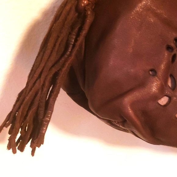 CATERINA LUCCHI-Brn/Ivory Leather Tie Dye Satchel w/ Tassel-NEW - Picture 12 of 15